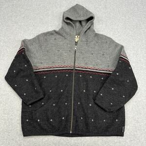 Woolrich Wool Sweater Jacket WMNS XL Onyx Heather Colorblock  Hooded Zip Dotted